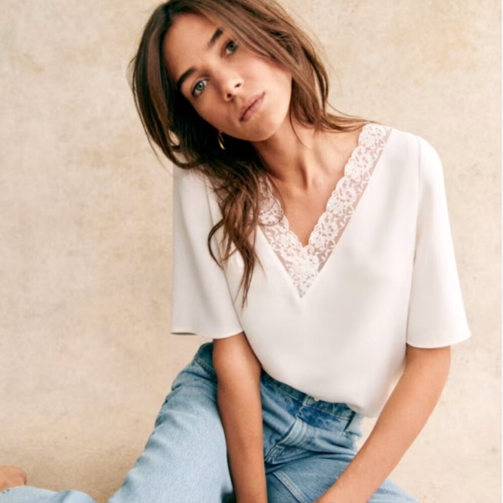 Sezane Sylla Blouse Ecru - Size 8